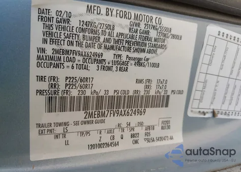 2010 Mercury Grand Marquis Ls (Fleet Only) from USA, damaged, VIN 2MEBM7FV9AX624969